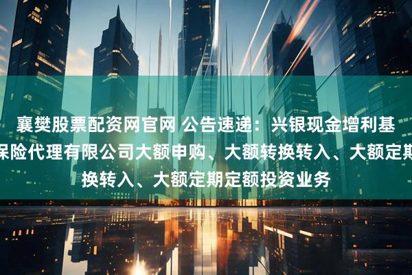 襄樊股票配资网官网 公告速递：兴银现金增利基金调整在玄元保险代理有限公司大额申购、大额转换转入、大额定期定额投资业务